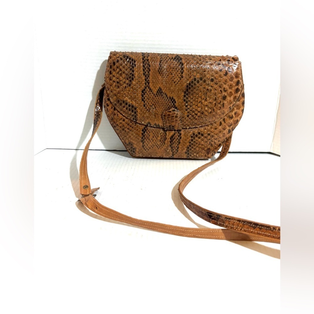 Brown vintage Snake leather Crossbody Bag